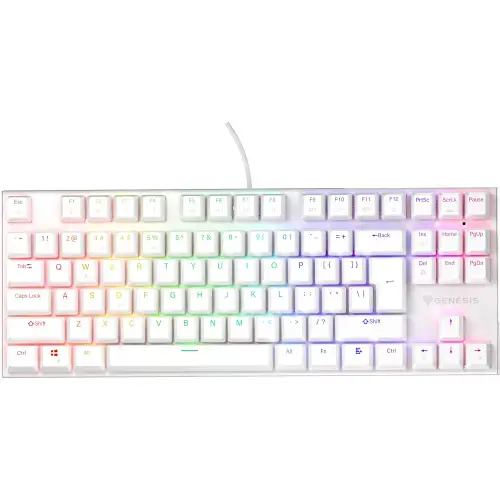 Tastatura Gaming Mecanica Genesis Thor 303 TKL, USB, Iluminare RGB, Switch-uri Outemu Peach Silent (Alb)