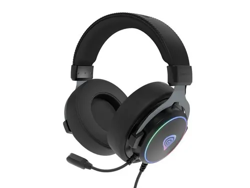 Casti Gaming Over-Ear Genesis Neon 764, USB-A 2.0, Surround Virtual 7.1, Iluminare RGB, Microfon (Negru)