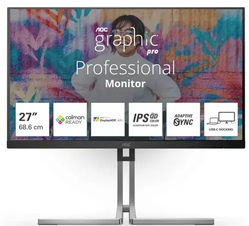 Monitor IPS QD LED AOC 27inch Q27U3CV, QHD (2560 x 1440), HDMI, DisplayPort, Boxe, Pivot, 75 Hz, 4 ms (Negru)
