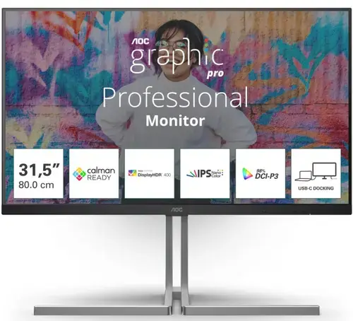 Monitor Nano IPS LED AOC 31.5inch U32U3CV, UHD (3840 x 2160), HDMI, DisplayPort, Boxe, Pivot, 60 Hz, 4 ms (Negru/Argintiu)