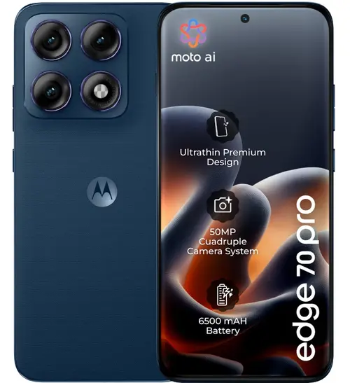 Telefon Mobil Motorola Edge 70 Pro, Procesor Mediatek Dimensity 8500 Extreme, AMOLED 6.78inch, 8GB RAM, 256GB Flash, Camera Tripla 50 + 50 + 50 MP, Wi-Fi, 5G, Dual Sim, Android (Albastru)
