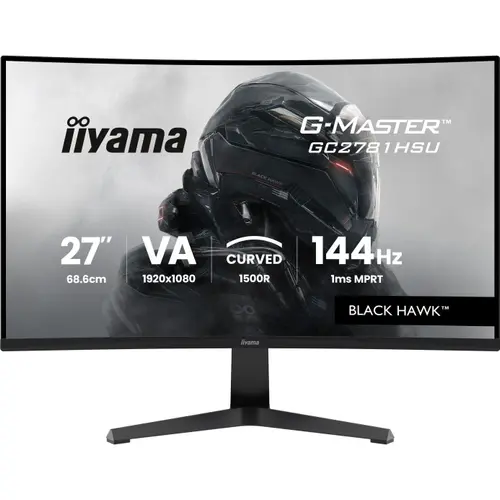 Monitor Gaming VA LED Iiyama G-Master 27inch GC2781HSU-B1, Full HD (1920 x 1080), HDMI, DisplayPort, Ecran curbat, Boxe, 144 Hz, 1 ms (Negru)
