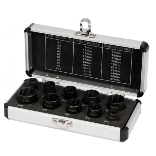 Set extractoare suruburi si piulite Yato YT-06031, 3/8inch, 10 piese