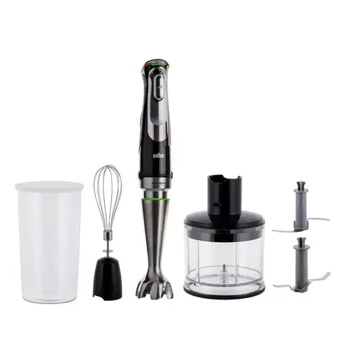 Blender de mana Braun MultiQuick 9 MQ 9135XI, 1200 W, 0.6 l, 3 viteze, Zdrobire gheata (Negru/Inox)