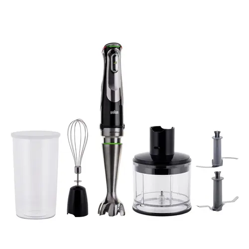 Blender de mana Braun MultiQuick 9 MQ 9135XI, 1200 W, 0.6 l, 3 viteze, Zdrobire gheata (Negru/Inox)