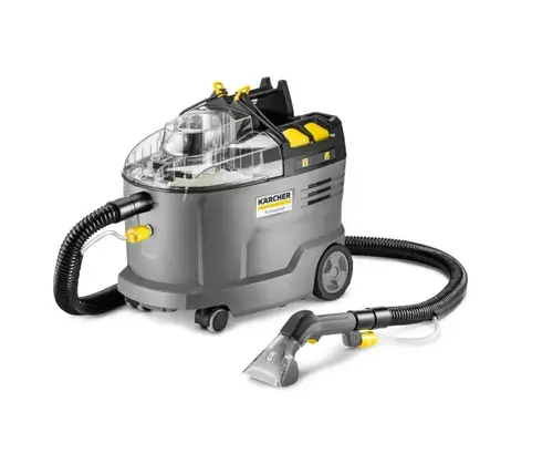 Aspirator cu spalare prin injectie-extractie profesional cu acumulator Karcher Puzzi 9/1 Bp, 575 W, 15 kPa, Rezervor apa curata/reciclata 9 si 7 L (Antracit)