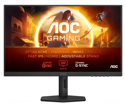 Monitor Gaming Fast IPS LED AOC 27inch Q27G4XF, QHD (2560 x 1440), HDMI, DisplayPort, Pivot, 180 Hz, 1 ms (Negru)