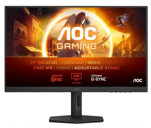 Monitor Gaming Fast IPS LED AOC 27inch Q27G4XF, QHD (2560 x 1440), HDMI, DisplayPort, Pivot, 180 Hz, 1 ms (Negru)
