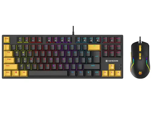 Kit tastatura si mouse Tracer GameZone Hornet 87 USB, Iluminare RGB, 87 taste, 7200 DPI (Negru/Galben)