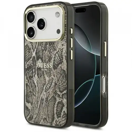 Husa MagSafe pentru Apple iPhone 17 Pro Max, Guess, Python Pattern, Maro