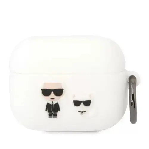 Husa casti Karl Lagerfeld pentru Airpods Pro, Karl Lagerfeld and Choupette, Silicon, Alb
