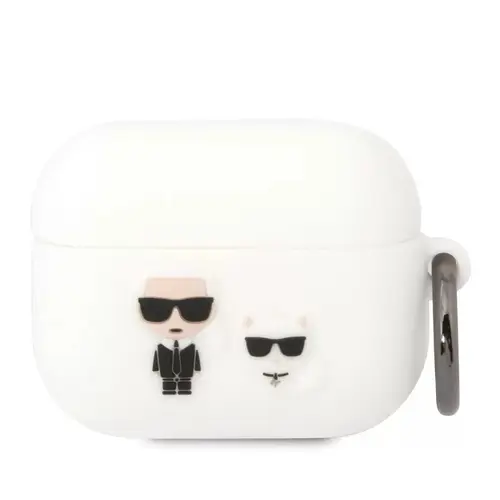 Husa casti Karl Lagerfeld pentru Airpods Pro, Karl Lagerfeld and Choupette, Silicon, Alb
