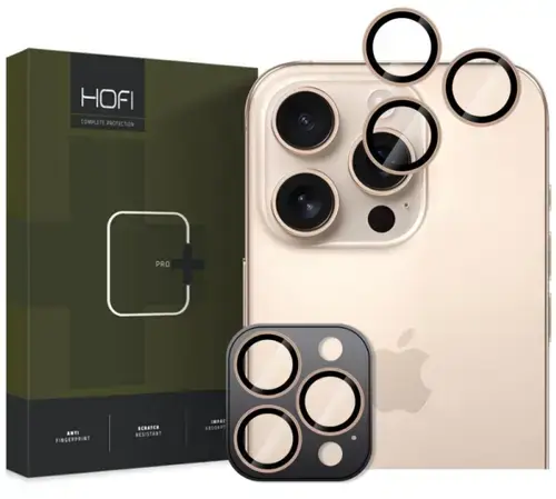 Folie de protectie Camera spate HOFI CamRing PRO+ pentru Apple iPhone 16 Pro Max / 16 Pro, Sticla Securizata, Aurie