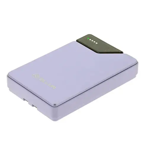 Acumulator extern Tellur TLL158441, 10000 mAh, USB-C + Lightning cabluri incorporate, QC3.0, PD (Violet)