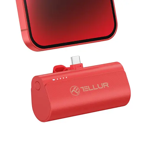 Acumulator extern Tellur PD202, 5000 mAh, QC3.0, 18 W + PD 20 W, USB-C (Rosu)