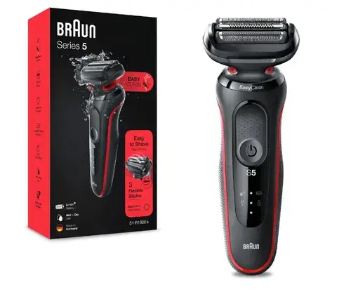 Aparat de ras electric Braun Series 5 51-R1000s Wet&Dry, AutoSense, Easy Clean, Easy Click, 3 elemente de taiere (Rosu/Negru)