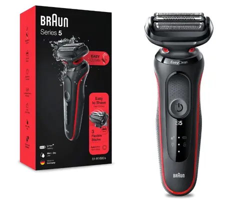 Aparat de ras electric Braun Series 5 51-R1000s Wet&Dry, AutoSense, Easy Clean, Easy Click, 3 elemente de taiere (Rosu/Negru)