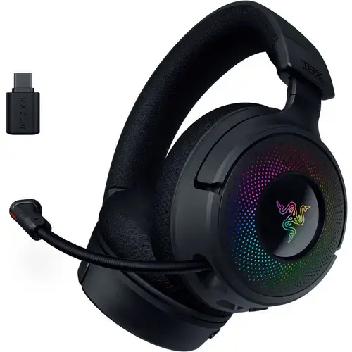 Casti Gaming Razer Kraken V4 Wireless, Bluetooth, THX Spatial Audio, Chroma RGB, Microfon retractabil HyperClear (Negru)