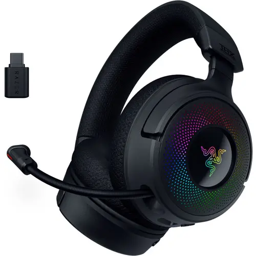 Casti Gaming Razer Kraken V4 Wireless, Bluetooth, THX Spatial Audio, Chroma RGB, Microfon retractabil HyperClear (Negru)