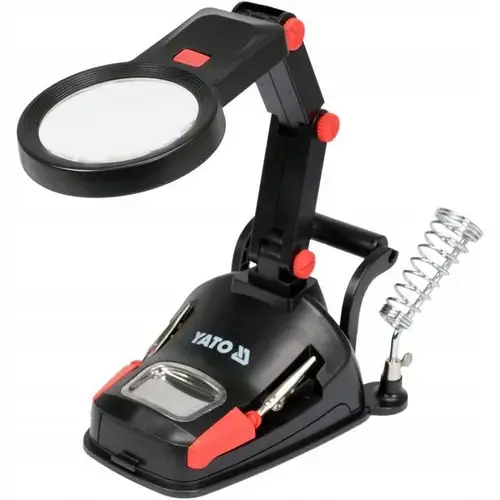 Suport pentru pistol de lipit cu lupa, Yato YT-73861, dubla lupa, iluminare LED, 75x20mm, 125x160mm