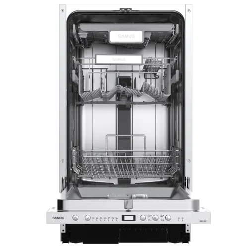 Masina de spalat vase incorporabila Samus SBDS410.7, 10 seturi, 7 programe, Clasa energetica E, Afisaj electronic  (Argintiu)