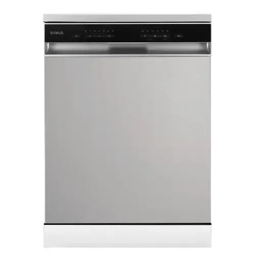 Masina de spalat vase Samus SDBX614.8, 14 seturi, 8 Programe, Latime 60 cm, Clasa energetica D, Afisaj electronic (Inox/Negru)