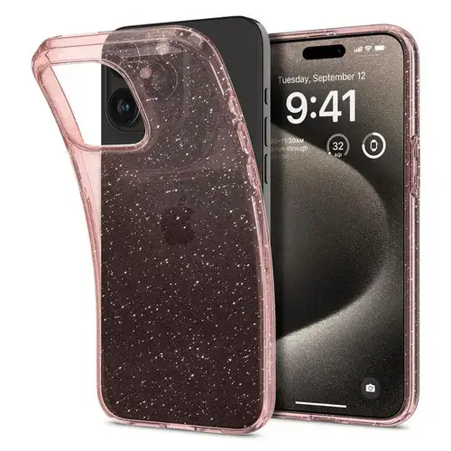 Husa Protectie Spate Spigen ACS06560 Liquid Crystal Glitter pentru Apple iPhone 15 Pro Max (Roz)