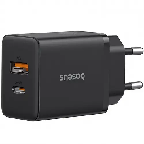 Incarcator Retea Baseus Cube P10111404113-00, 30W, 2.4A, 1 x USB-A - 1 x USB-C (Negru)