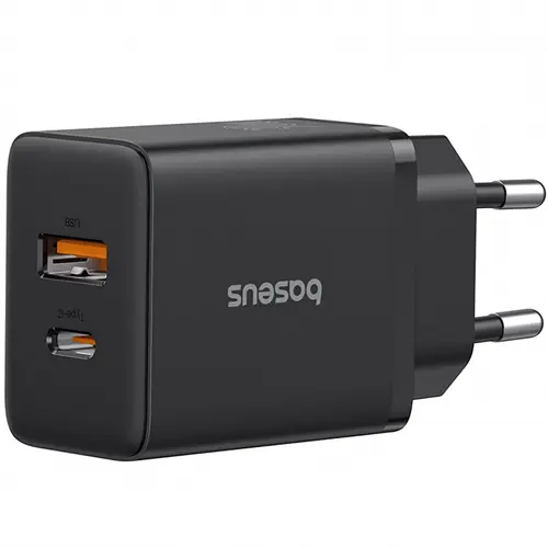 Incarcator Retea Baseus Cube P10111404113-00, 30W, 2.4A, 1 x USB-A - 1 x USB-C (Negru)
