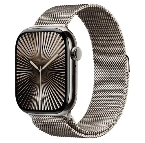 Smartwatch Apple Watch 10 GPS Cellular, Carcasa Natural Titanium  46mm, ecran LTPO OLED, 64GB, curea inox Natural Milanese Loop - S/M