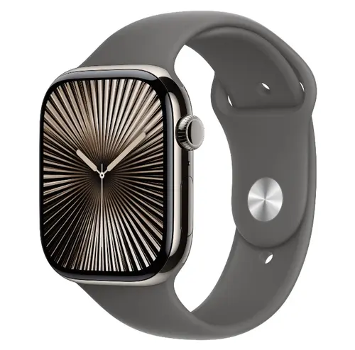 Smartwatch Apple Watch 10 GPS Cellular, Carcasa Natural Titanium  46mm, ecran LTPO OLED, 64GB, curea silicon Stone Grey Sport Band - M/L (Gri)