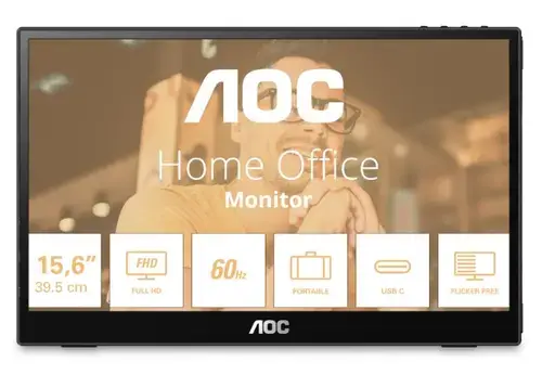 Monitor Portabil IPS LED AOC 15.6inch 16T3EA, Full HD (1920 x 1080), USB Type-C (Negru)