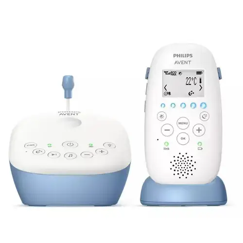 Sistem DECT de monitorizare pentru copii Philips Avent SCD735/52, 24 ore, proiector lumina nocturn, termometru, raza 330m