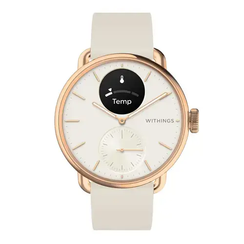 Smartwatch Withings Scanwatch 2, 38mm, Ecran OLED, Sticla Safir, Monitorizare Somn, Activitate, Temperatura, SpO2 (Auriu)