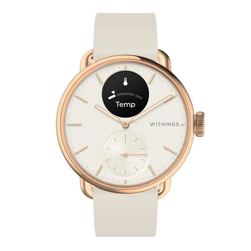 Smartwatch Withings Scanwatch 2, 38mm, Ecran OLED, Sticla Safir, Monitorizare Somn, Activitate, Temperatura, SpO2 (Auriu)