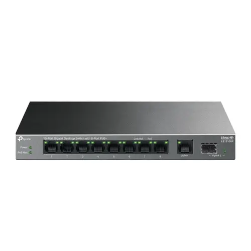 Switch TP-LINK LS1210GP, 10x1000Mbps (8xPOE+), carcasa metalica, desktop, Negru
