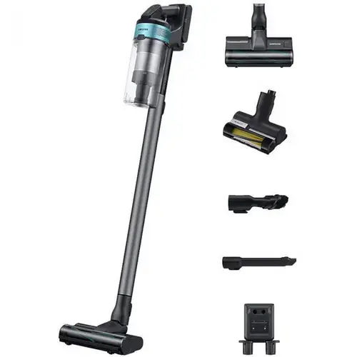 Aspirator vertical Samsung Jet 75E Pet VS20B75AGR1, 550 W, Afisaj LED, 0.8 l, Autonomie 60 minute (Negru/Verde)