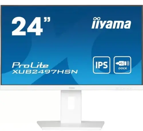 Monitor IPS LED Iiyama 23.8inch XUB2497HSN-W2, Full HD (1920 x 1080), HDMI, DisplayPort, Boxe, Pivot, 100 Hz, 1 ms (Alb)