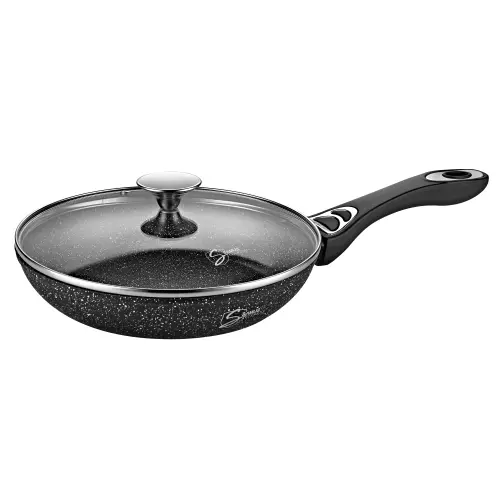 Tigaie antiaderenta cu capac Samus VER241LFPB-24 cm, Invelis marmura antiaderenta, Rezistenta la abraziune si la temperaturi inalte (Negru)
