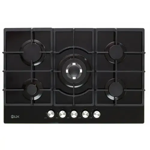 Plita incorporabila LDK Marbella WOK JZ5BK75, Gaz, 5 arzatoare, WOK, Aprindere electrica, Gratare fonta, Siguranta, 75 cm (Negru)