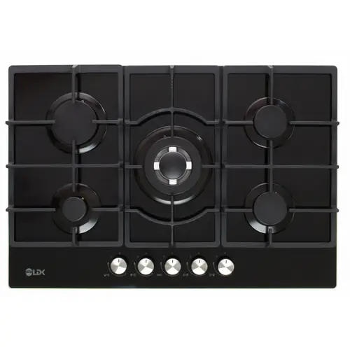 Plita incorporabila LDK Marbella WOK JZ5BK75, Gaz, 5 arzatoare, WOK, Aprindere electrica, Gratare fonta, Siguranta, 75 cm (Negru)