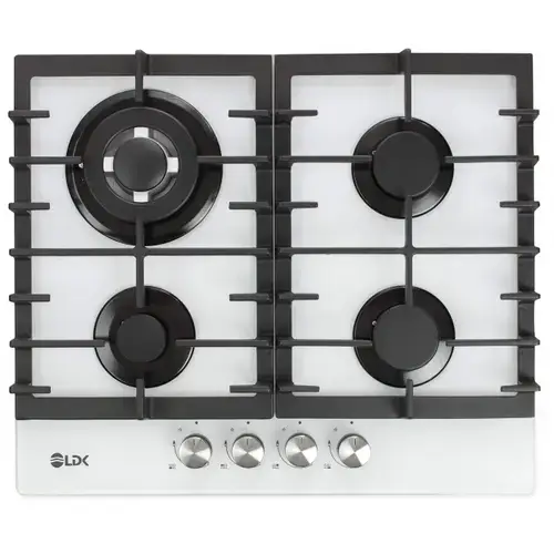Plita incorporabila LDK Toledo WOK JZ4WHITE60, Gaz, 4 arzatoare, WOK, Aprindere electrica, Gratare fonta, Siguranta, 60 cm (Alb)