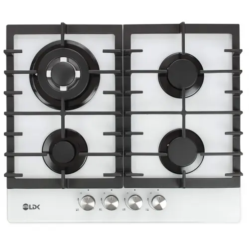 Plita incorporabila LDK Toledo WOK JZ4WHITE60, Gaz, 4 arzatoare, WOK, Aprindere electrica, Gratare fonta, Siguranta, 60 cm (Alb)