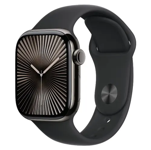 Smartwatch Apple Watch 10 GPS Cellular, Carcasa Slate Titanium  46mm, ecran LTPO OLED, 64GB, curea silicon Black Sport Band - M/L (Negru)