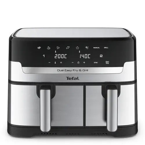 Friteuza dubla Tefal EY905D10, 2700 W, 8.3 l, 8 programe, LCD Touchscreen (Negru/Argintiu)