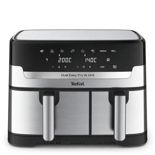 Friteuza dubla Tefal EY905D10, 2700 W, 8.3 l, 8 programe, LCD Touchscreen (Negru/Argintiu)