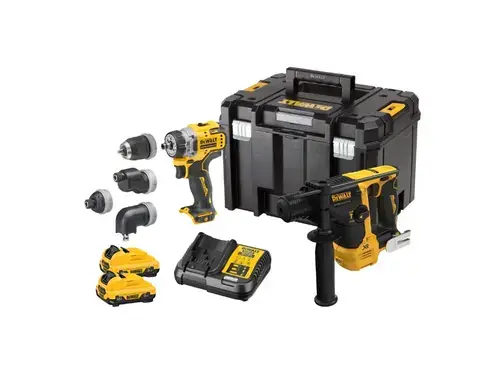 Set 2 scule DeWALT 12V, DCD703N, DCH072N, 2 x 3.0Ah, cutie TSTAK (Negru/Galben)