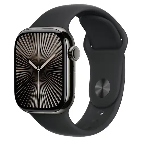 Smartwatch Apple Watch 10 GPS Cellular, Carcasa Slate Titanium  42mm, ecran LTPO OLED, 64GB, curea silicon Black Sport Band - S/M (Negru)
