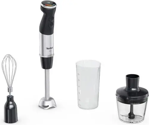 Blender de mana Tefal HB673830, 1000 W, 20 Viteze + Turbo, Vas 0.8 l, Tocator 0.5 l (Negru/Argintiu)