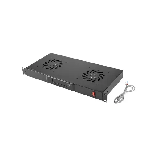 Unitate cu 2 ventilatoare DATEUP 9801130751-T, 1U, termostat digital, senzor temp, temporizator, display LED, cablu alimentare 1,5m (Negru)
